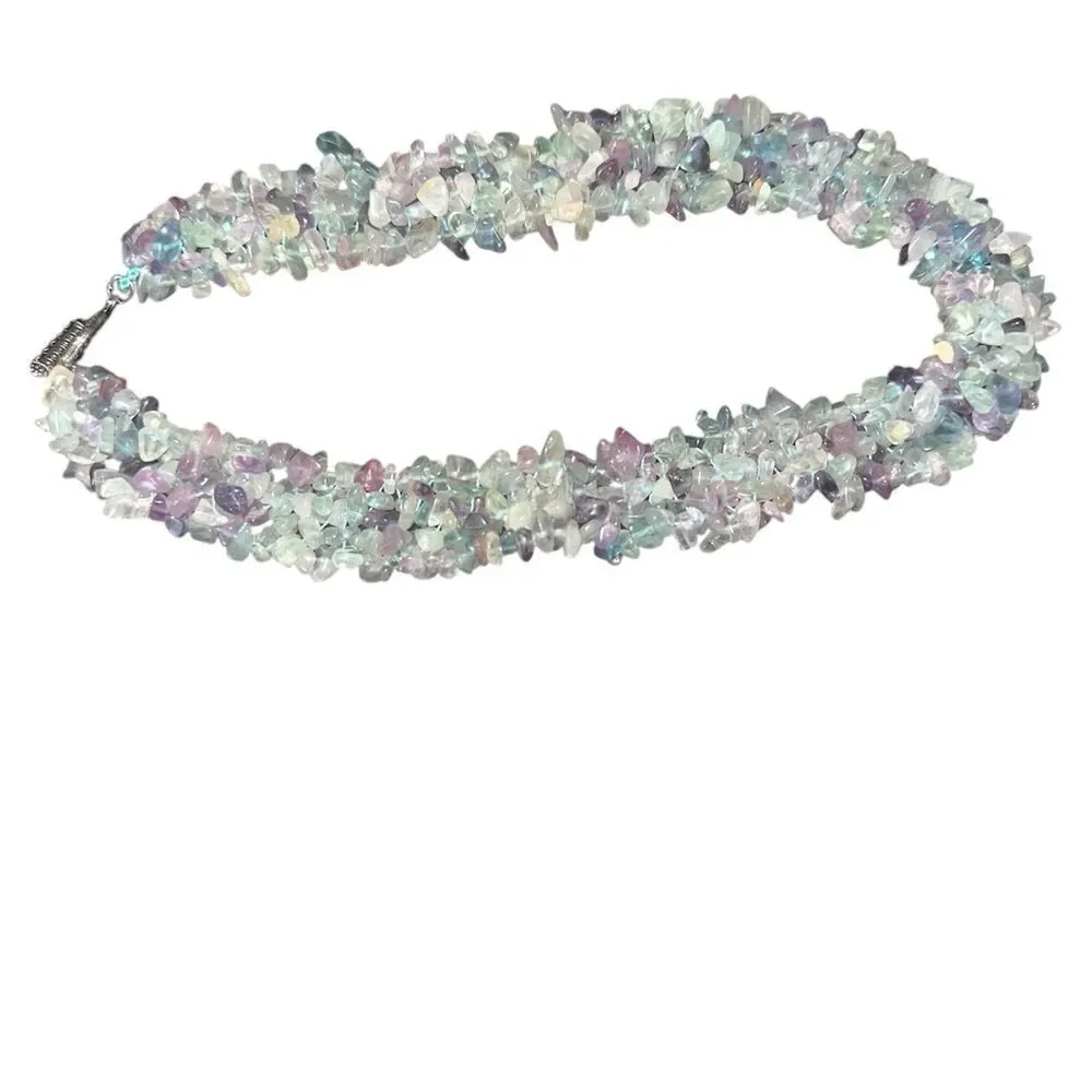 Beautiful Rainbow Fluorite Chips Necklace. 16 inches long. - Picture 4 of 6